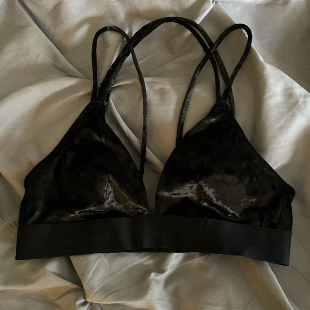 PINK black velvet bralette NWT